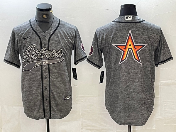 Men's Houston Astros Grey Team Big Logo With Patch Cool Base Stitched Baseball Jersey